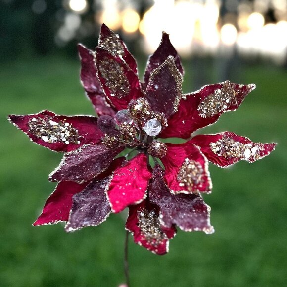 Glitter Edge Jewel Poinsettia Stem Home Christmas Tree Decoration Craft Supplies - Picture 8 of 10